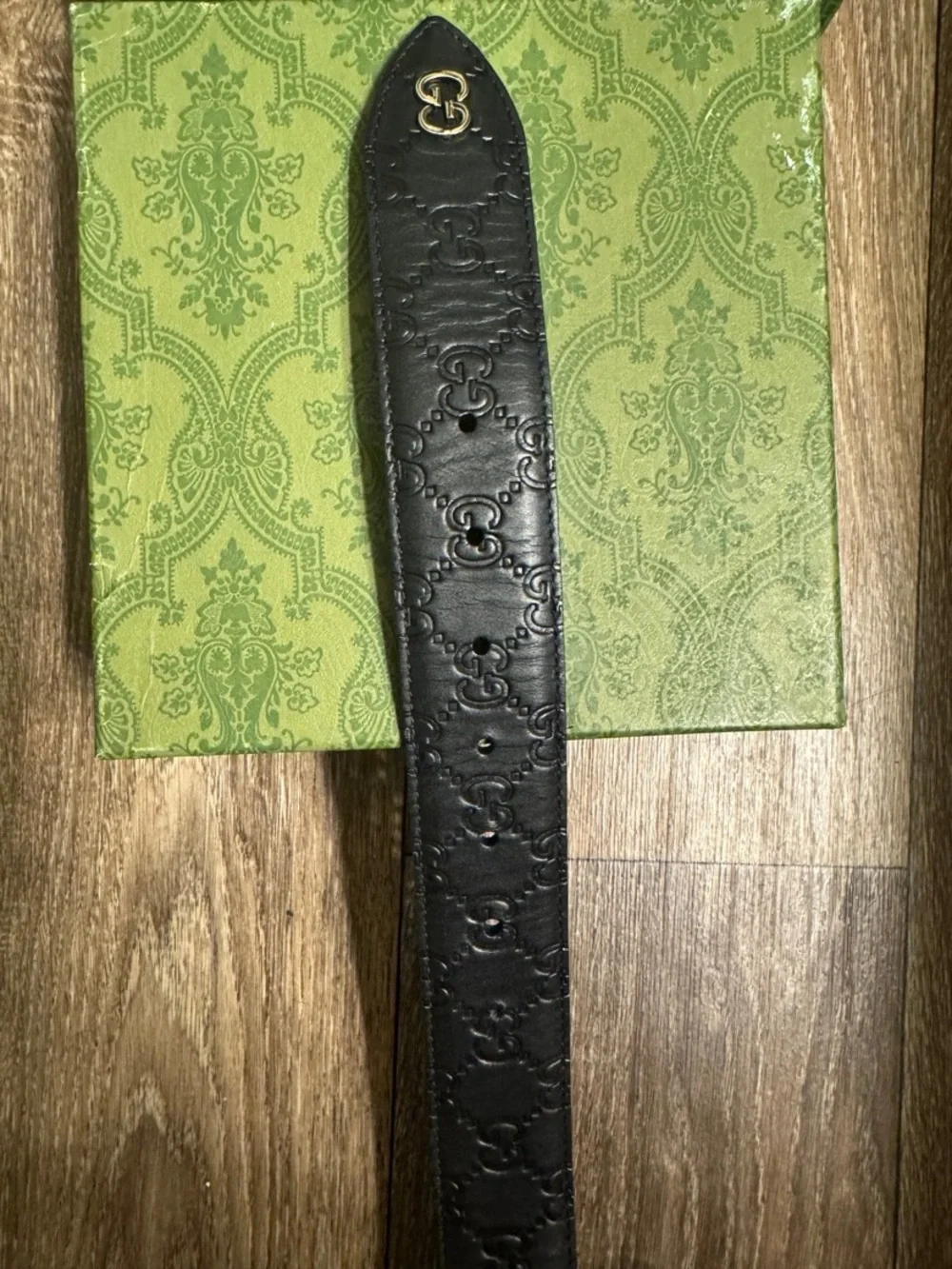 Gucci Black Embossed Leather Belt with Interlocking GG Buckle